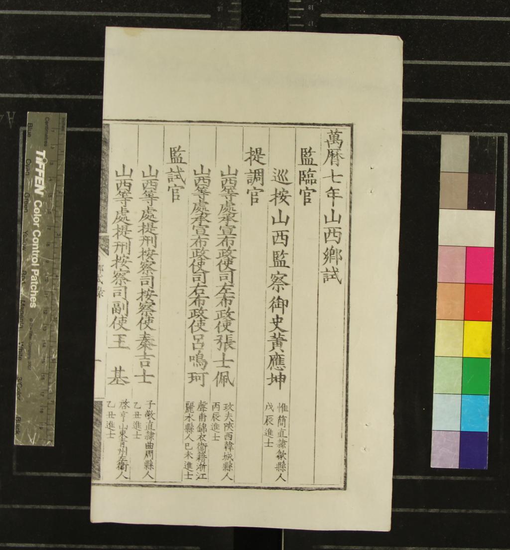 《萬曆七年山西鄉試錄一卷》作者：(明萬曆)  刻本  PDF下载-汉笺公版书