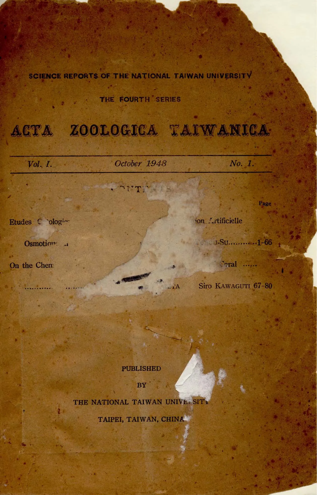 《國立臺灣大學理學院研究報告》 作者:臺灣大學理學院編 1948年  PDF下载-汉笺公版书