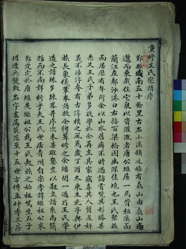 《[浙江鄞州]唐堰王氏宗譜六卷首一卷》作者：(清道光)清司徒一堂纂修  抄本  PDF下载-汉笺公版书